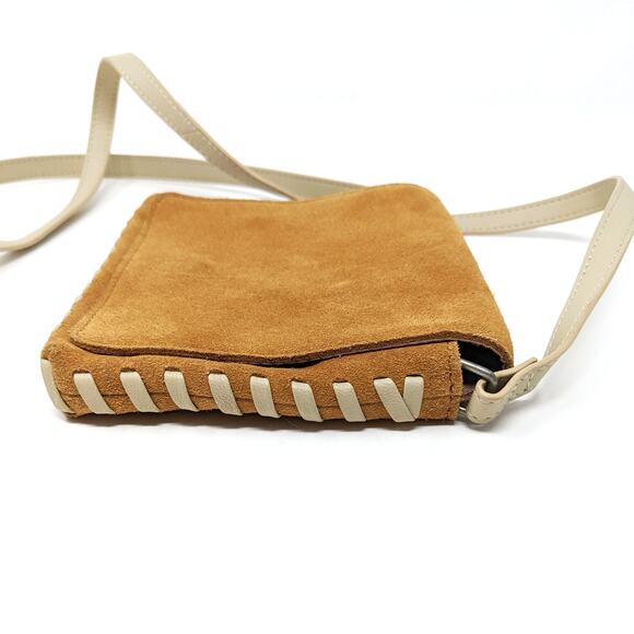 Urban Outfitters Mini Nubuck Leather Tan Crossbody Boho Whipstitch Western - Picture 3 of 11